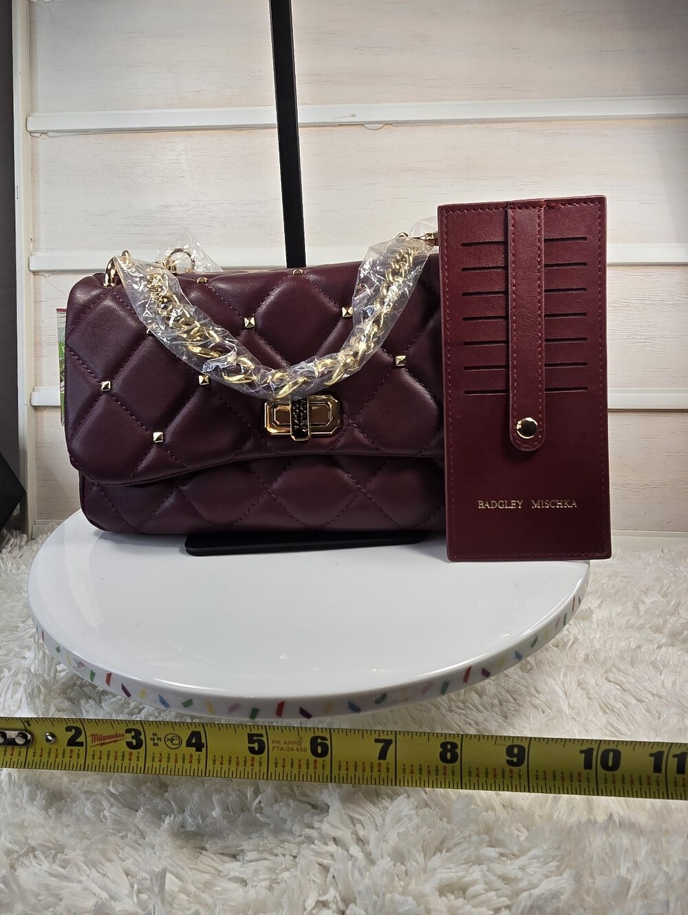 Badgley Mischka Quilted Shoulder Bag in Deep Burgundy